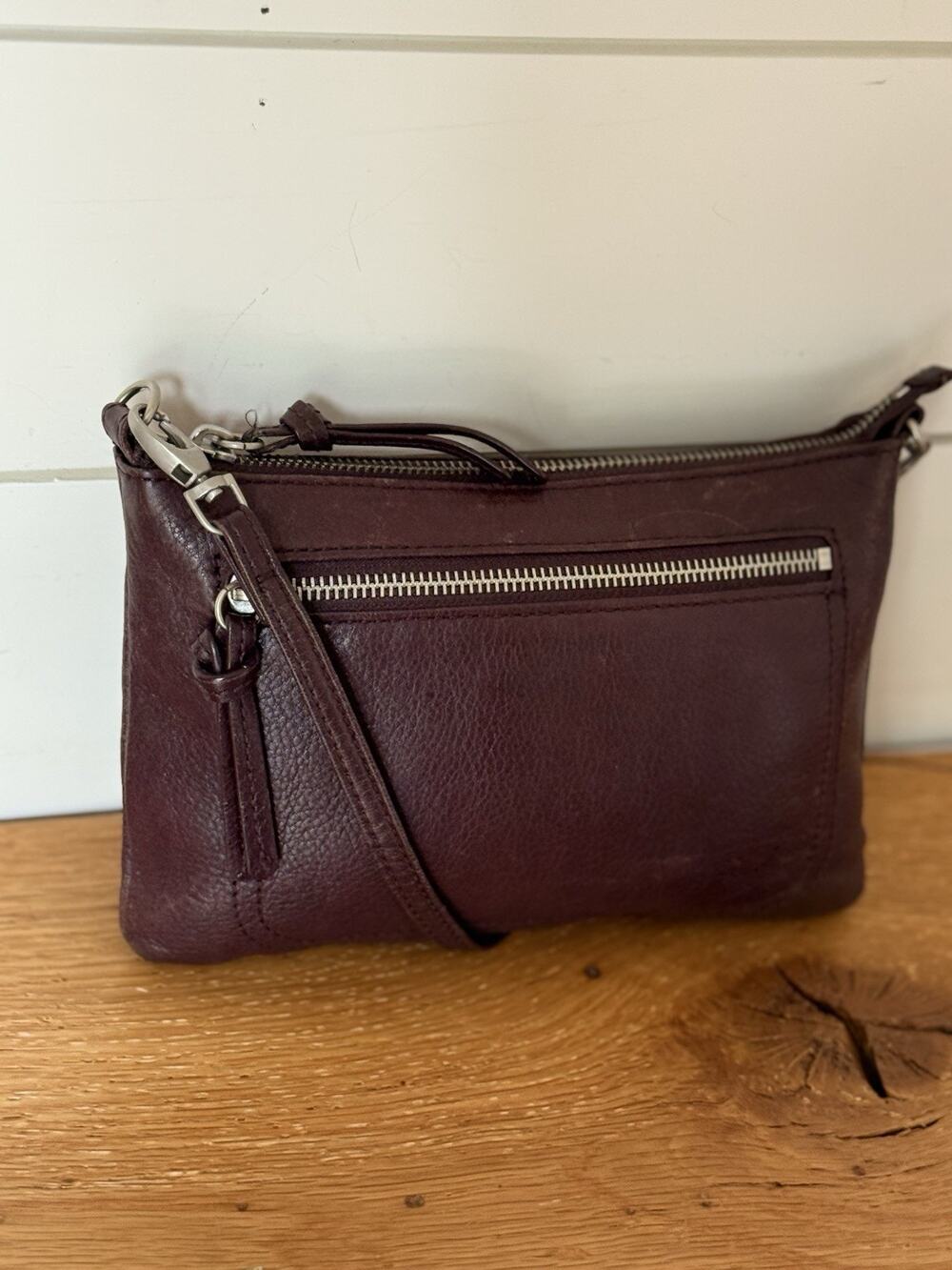 J.Jill 100% Genuine Leather Shoulder/Crossbody Chocolate/Burgundy Minimalist